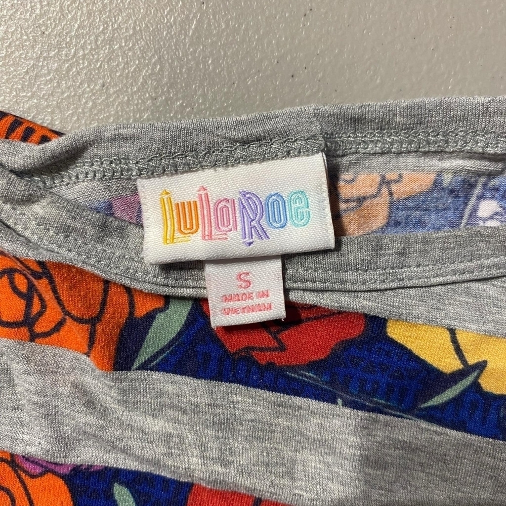 LuLaRoe Colorful Multi-Colored Grey Striped Floral Dress Women's Small S Casual - Picture 4 of 5